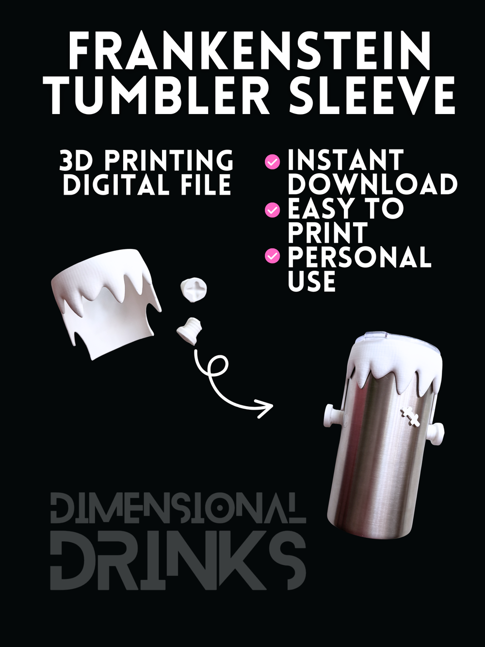 Frankenstein 3D Tumbler Sleeve Digital STL File