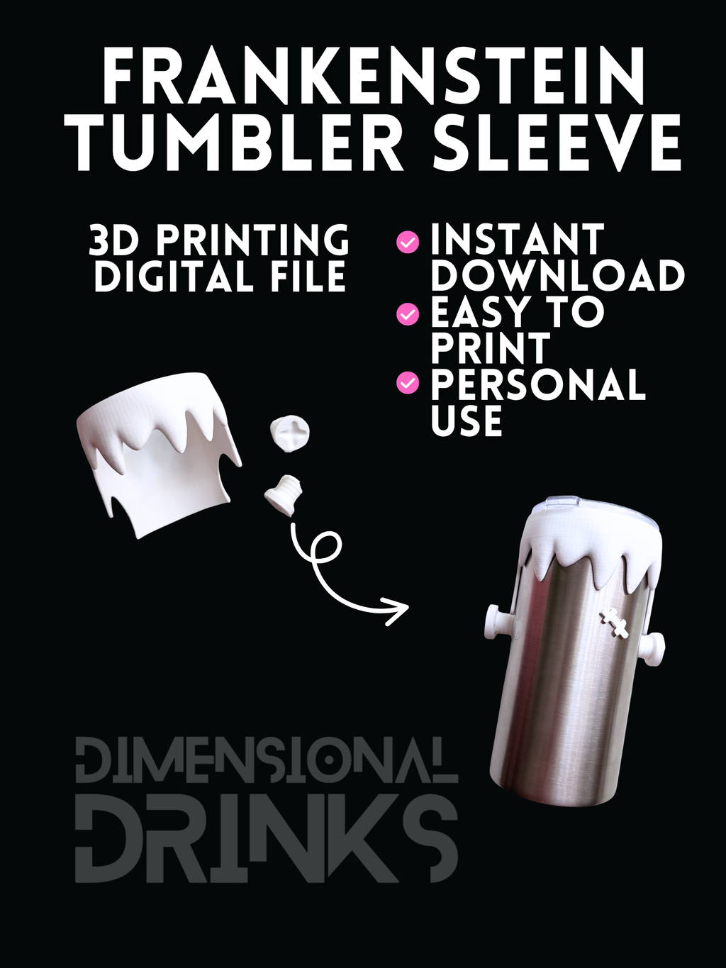 Frankenstein 3D Tumbler Sleeve Digital STL File