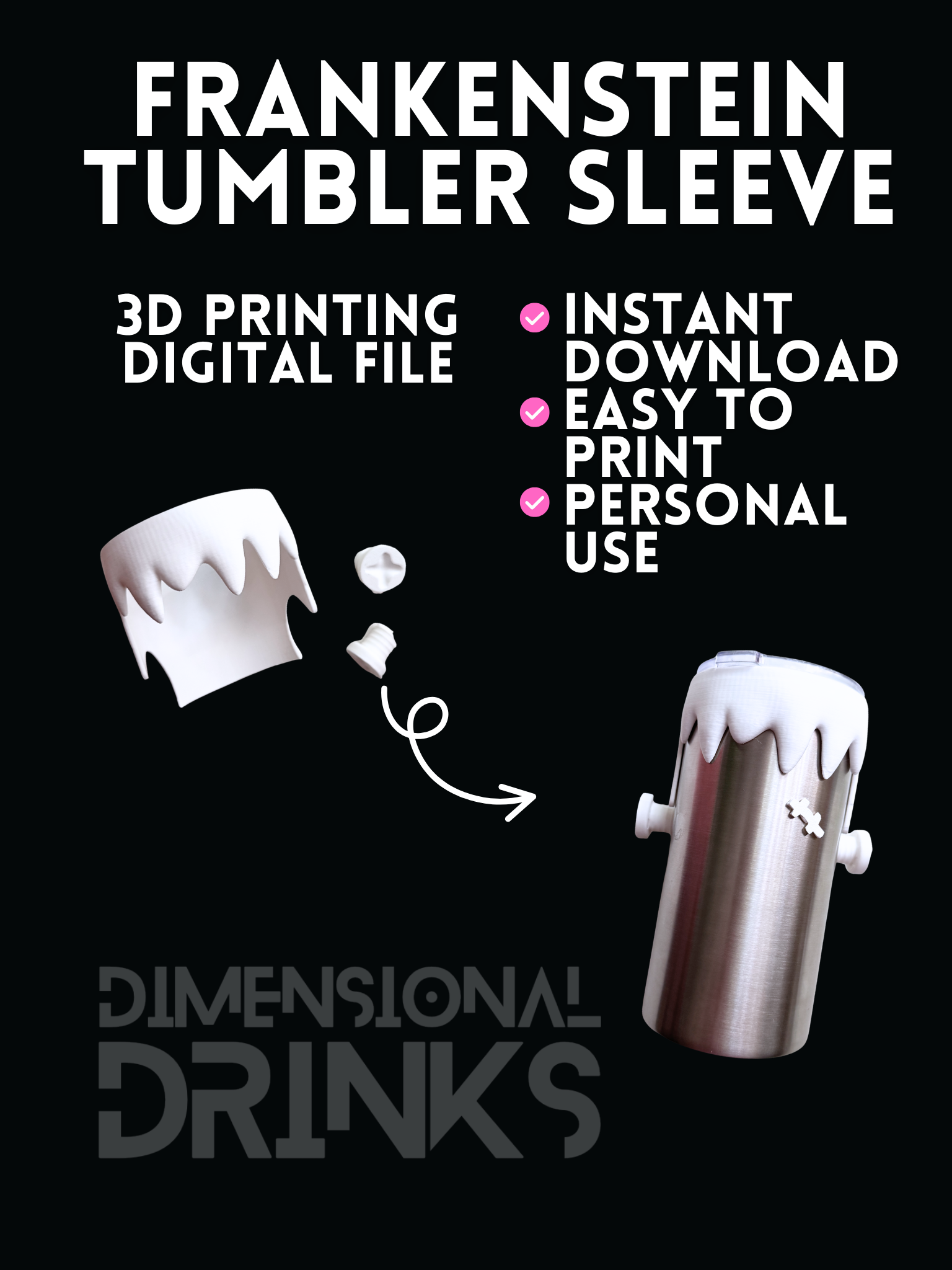 Frankenstein 3D Tumbler Sleeve Digital STL File