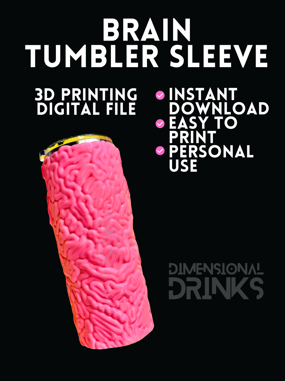 Brain 3D Tumbler Sleeve Digital STL File