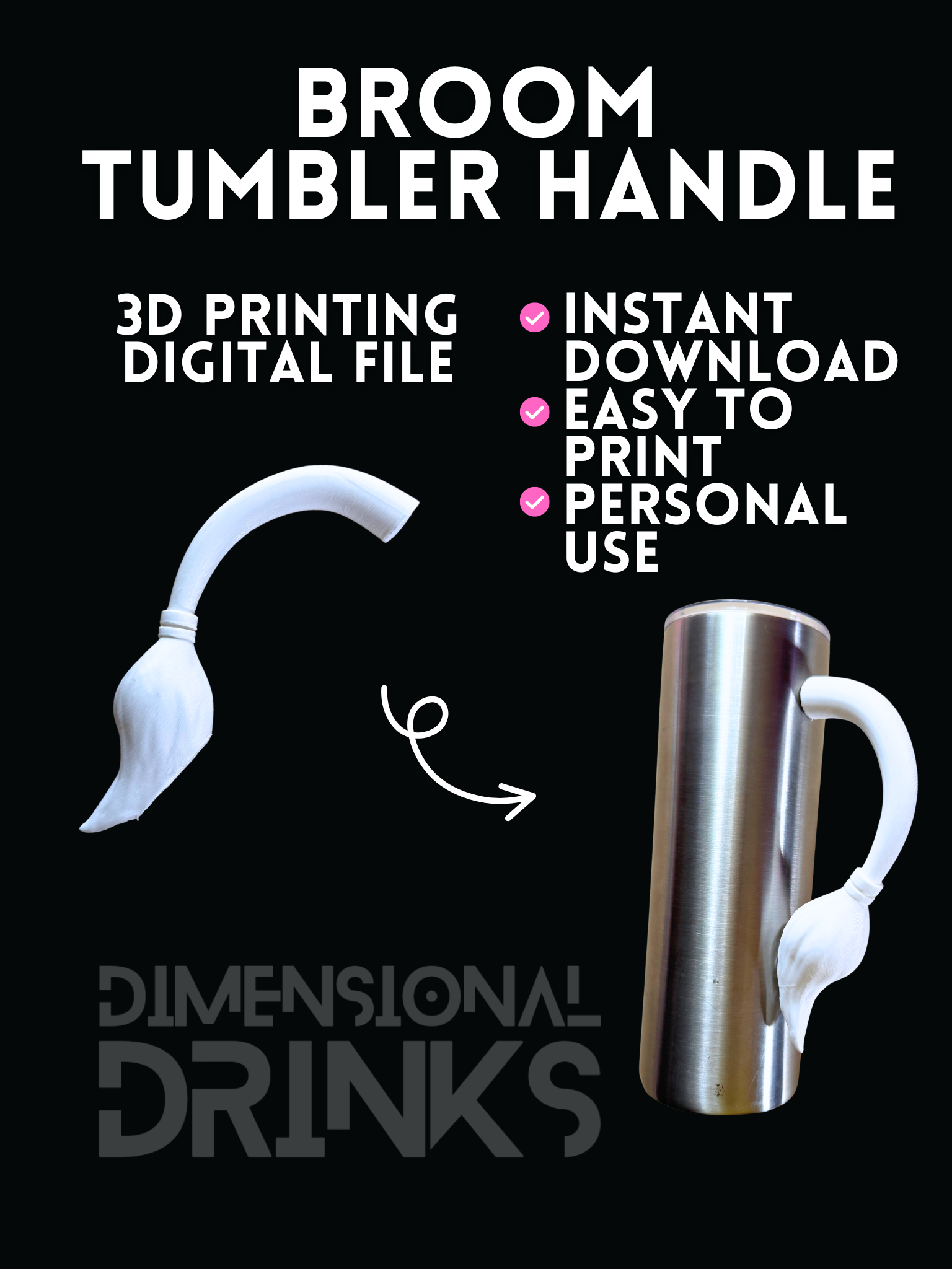 Broom Tumbler Handle Digital STL File