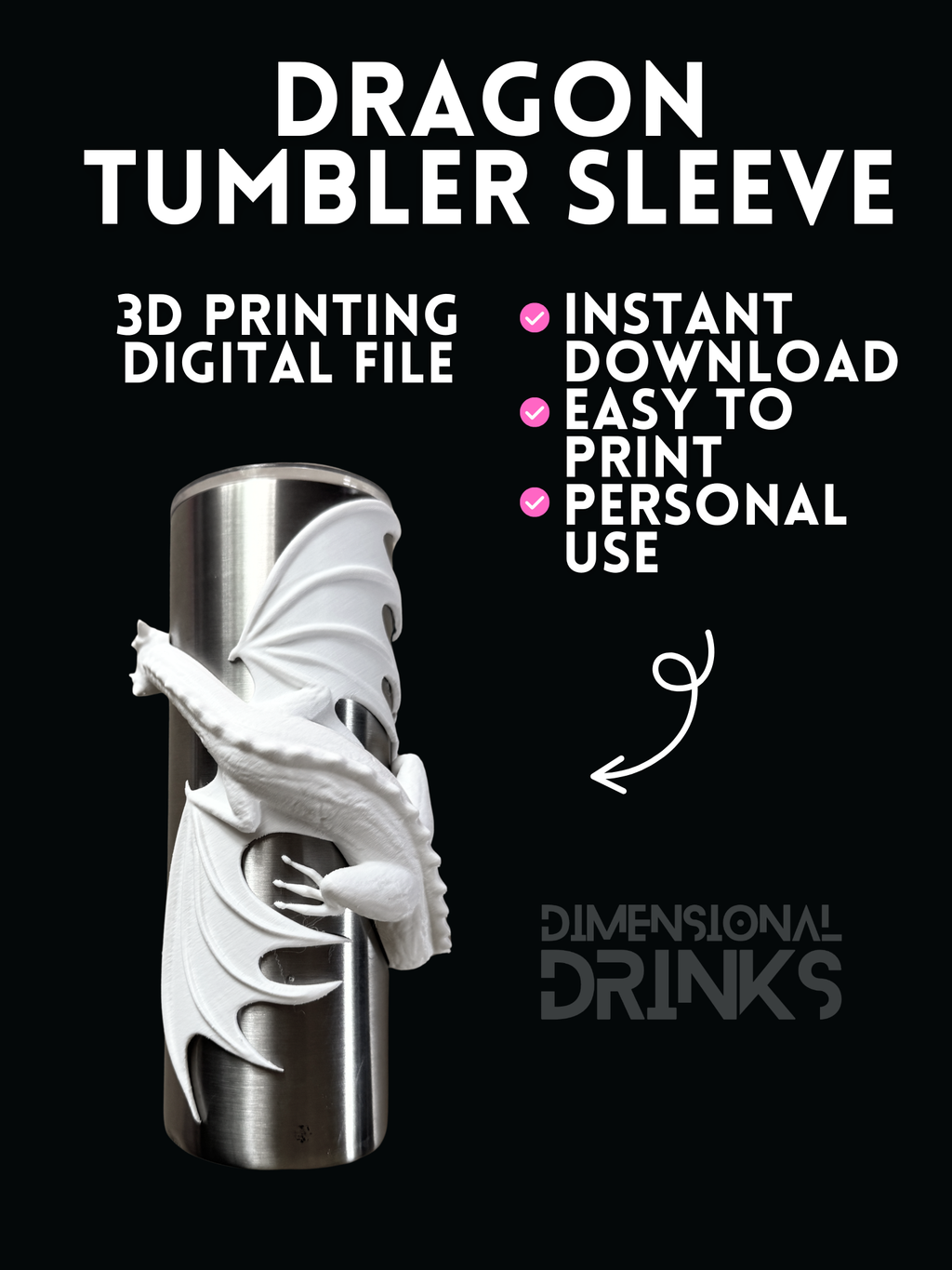 Dragon 3D Tumbler Sleeve Digital STL File