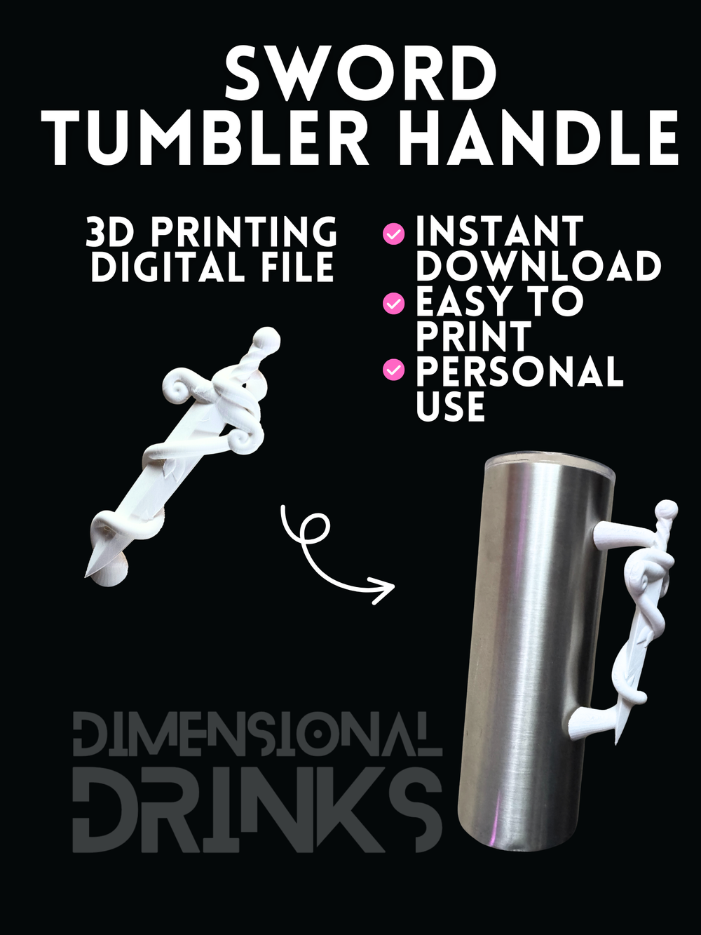 Sword Tumbler Handle Digital STL File