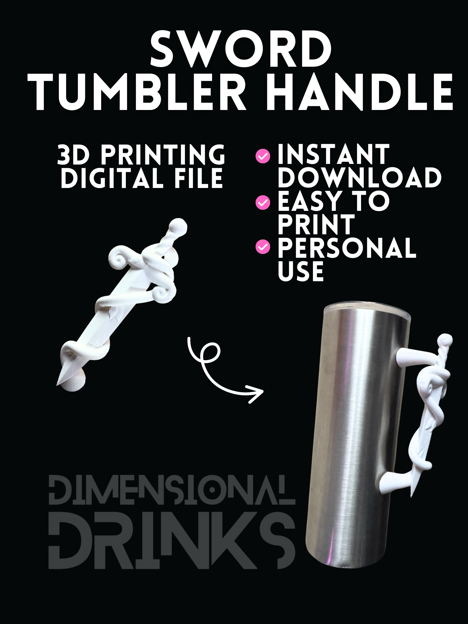 Sword Tumbler Handle Digital STL File
