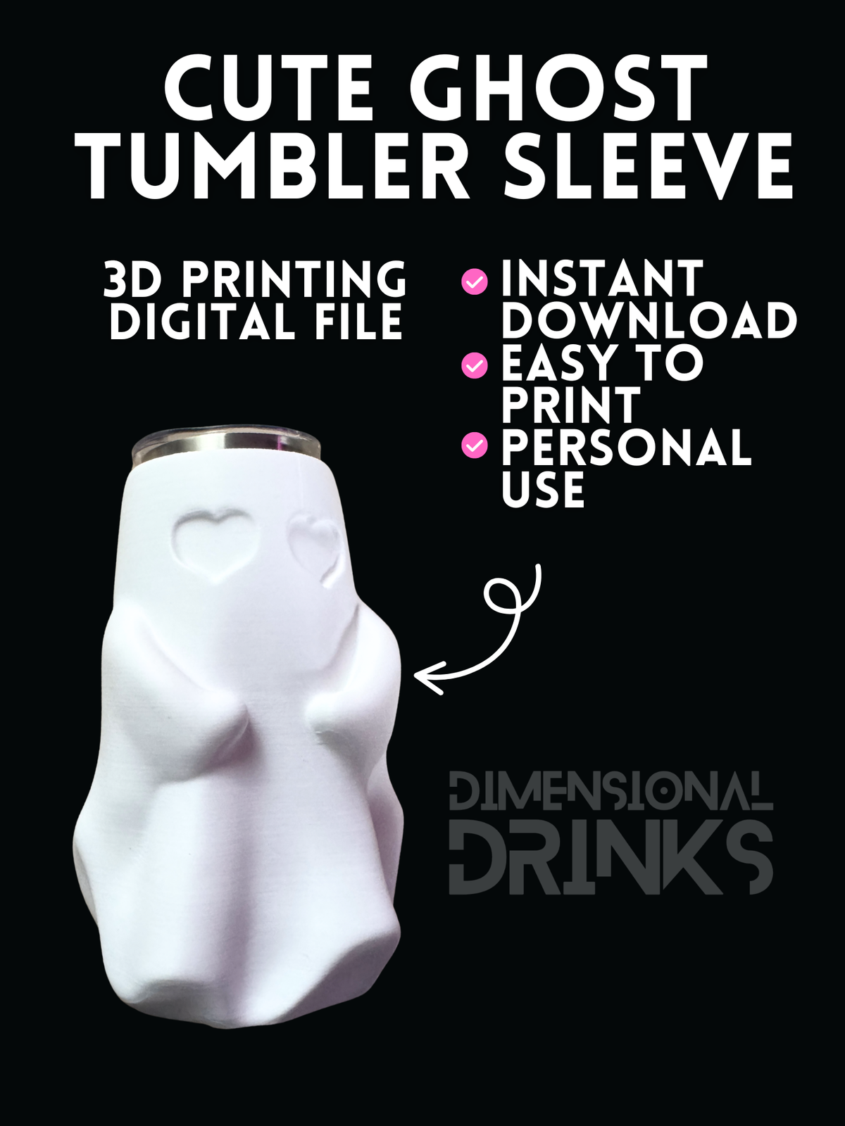 Cute Ghost 3D Tumbler Sleeve Digital STL File