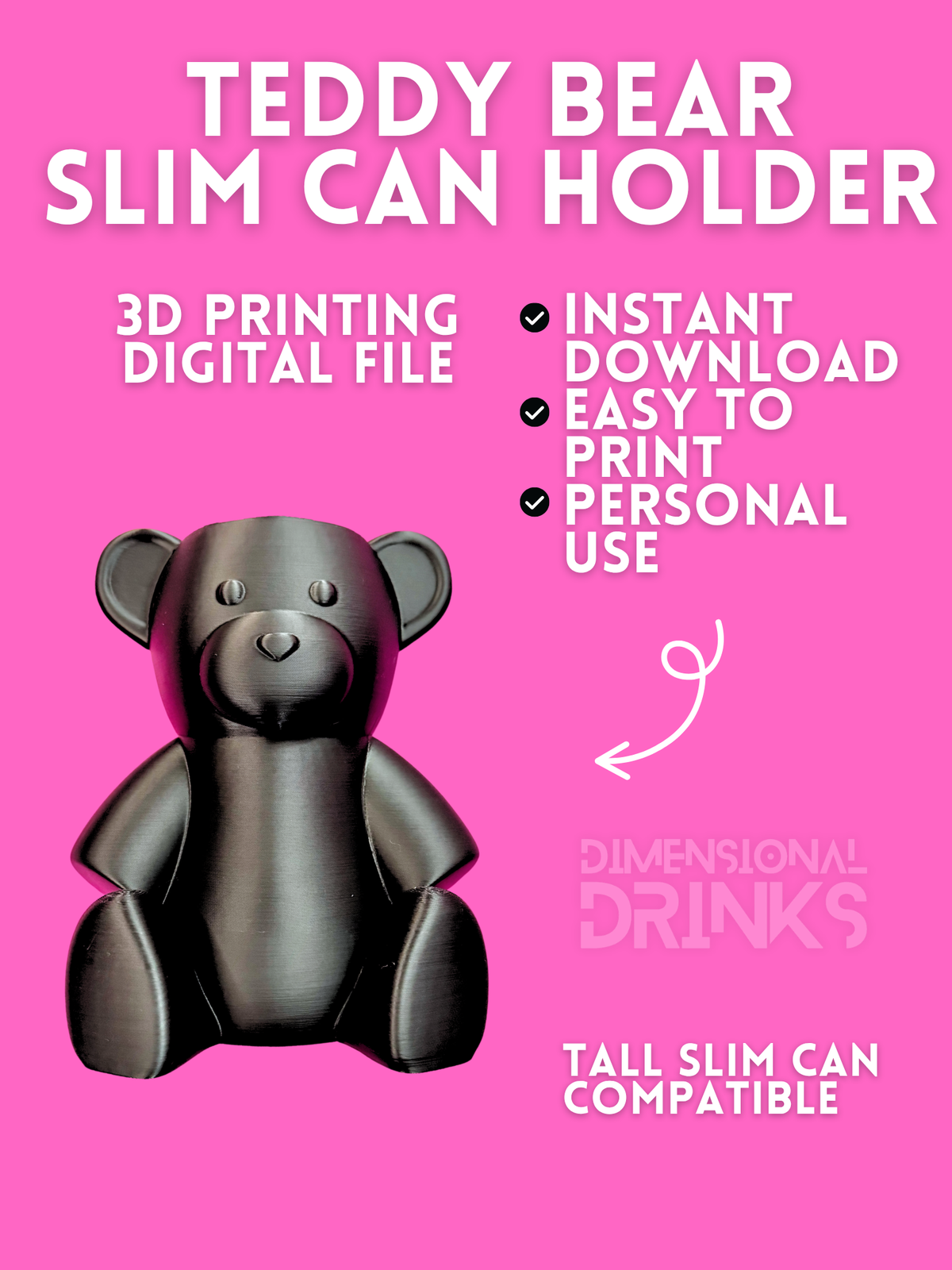 Teddy Bear Can Holder STL File
