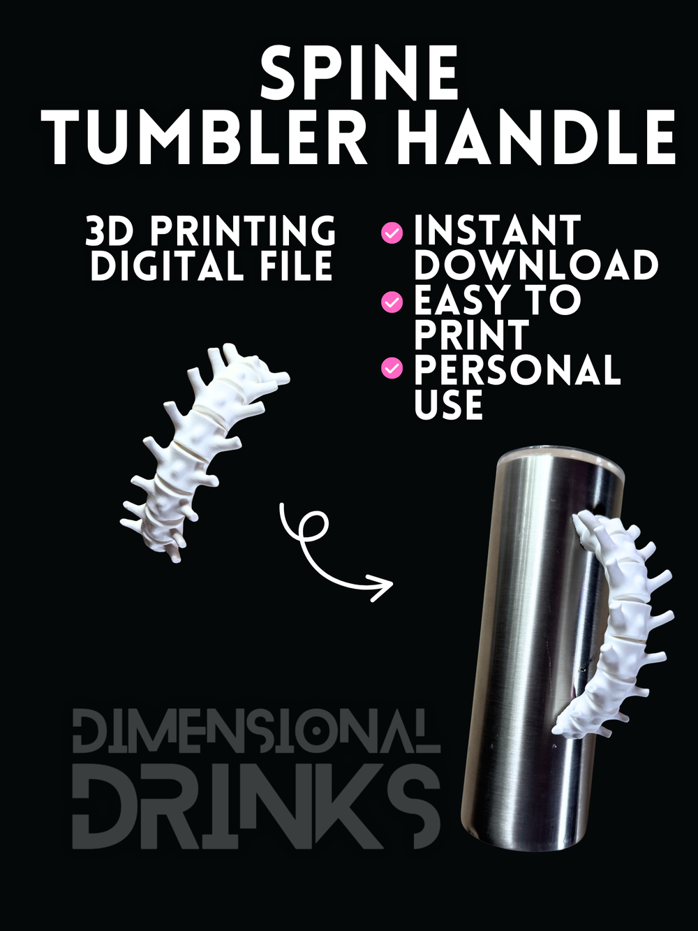 Spine Tumbler Handle Digital STL File