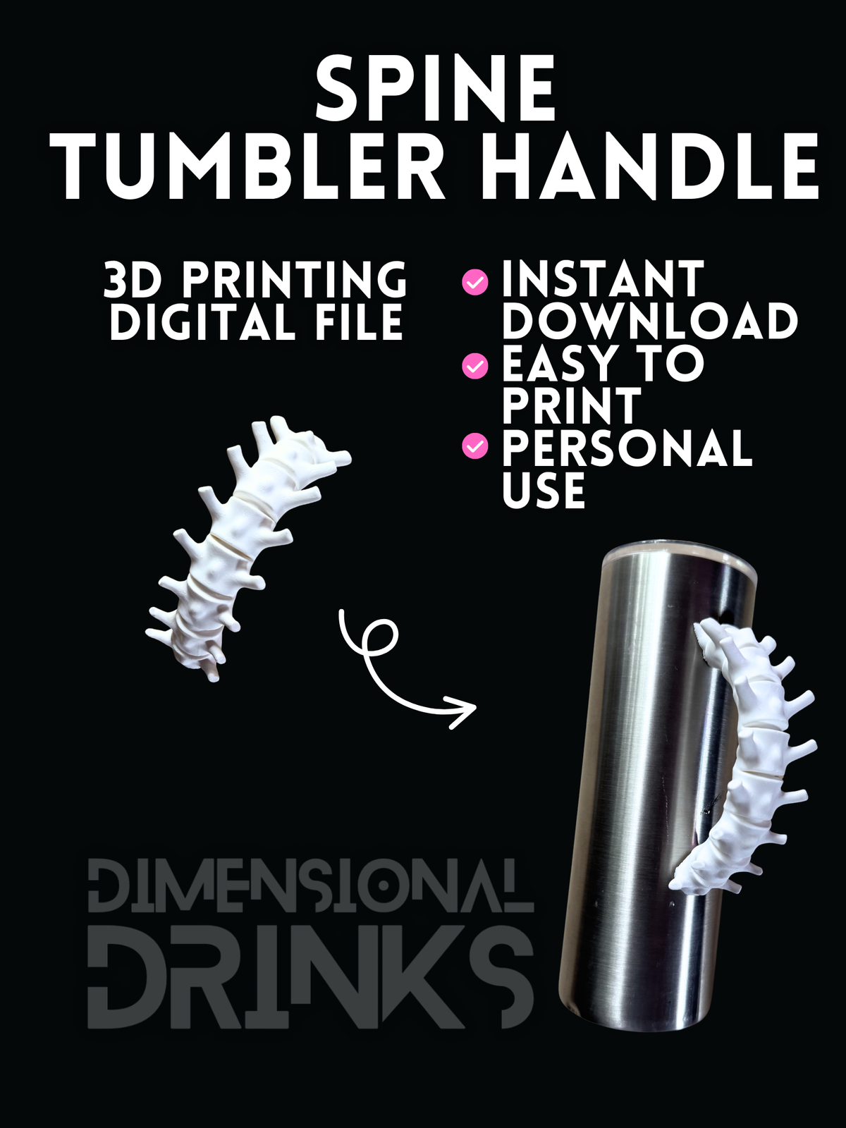 Spine Tumbler Handle Digital STL File