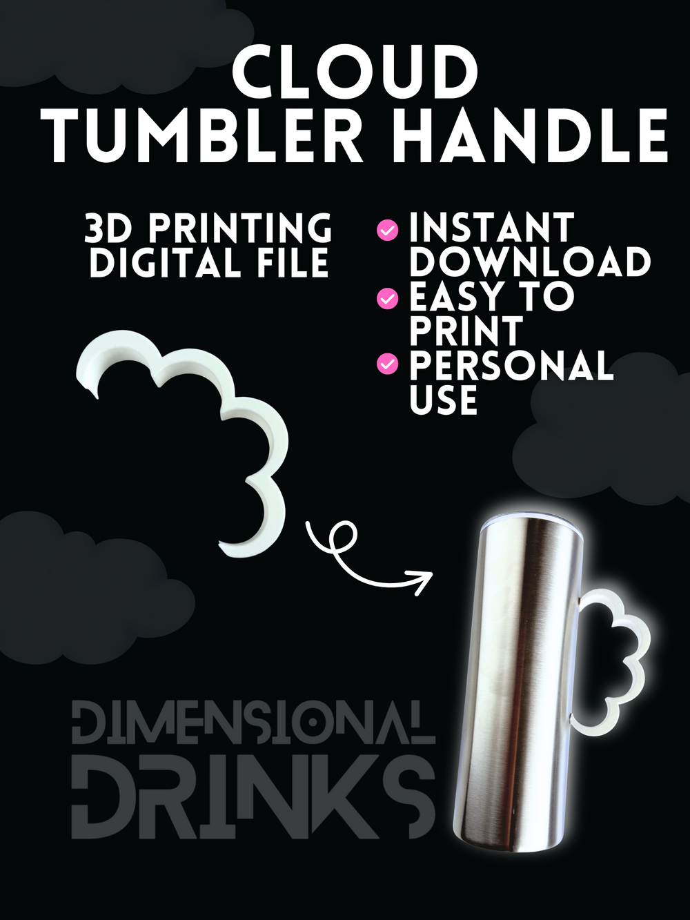 Cloud Tumbler Handle Digital STL File
