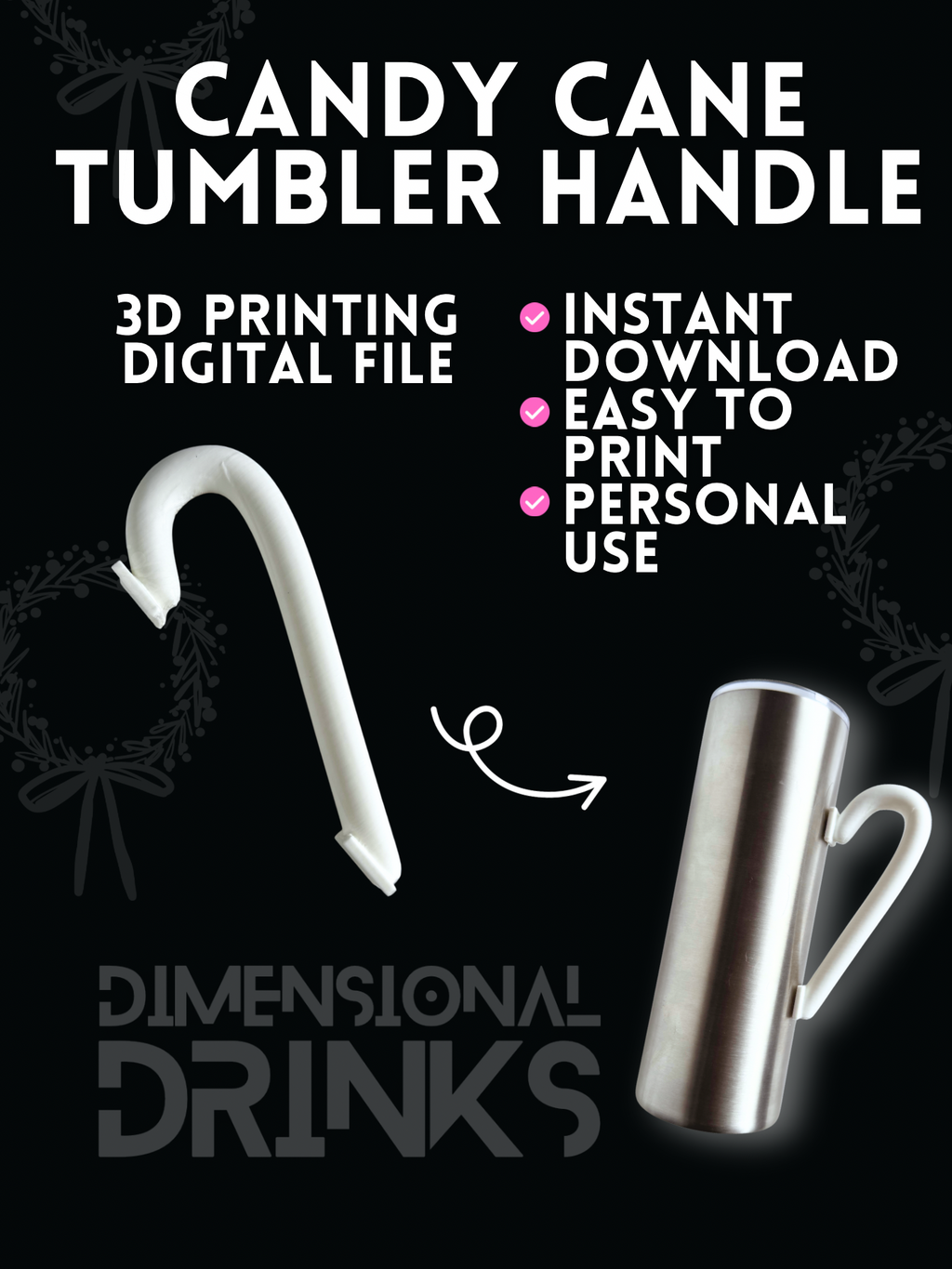 Candy Cane Tumbler Handle Digital STL File
