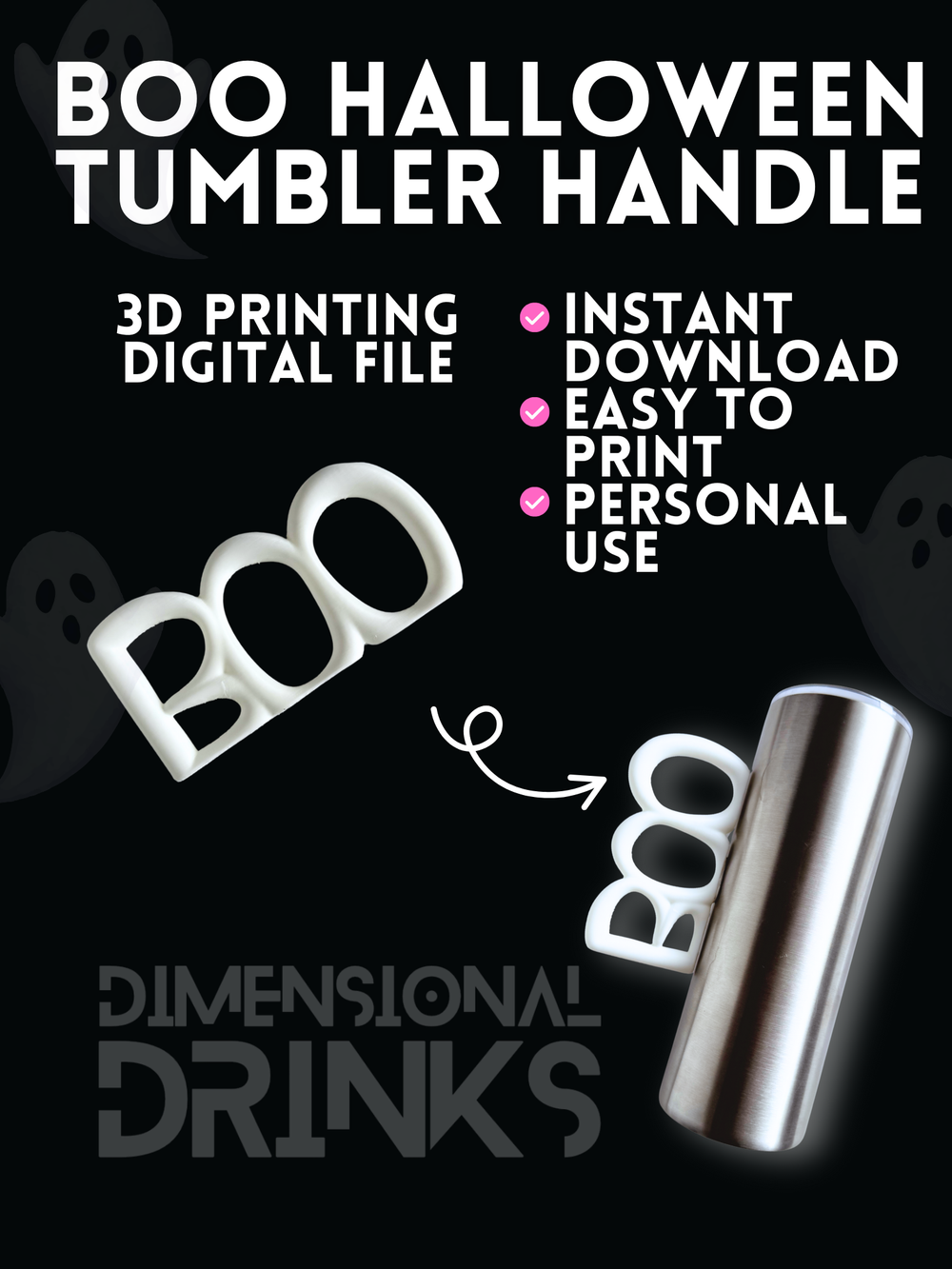 Boo Halloween Tumbler Handle Digital STL File
