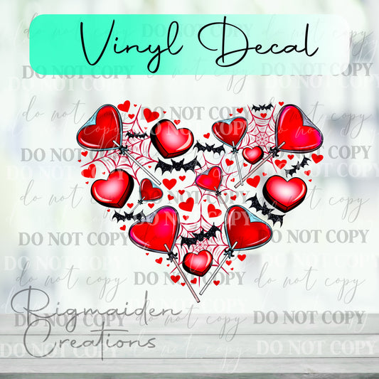 Red Hearts Treats & Bats Vinyl Decal