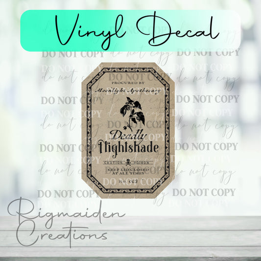 Deadly Nightshade Potion Label Vinyl Decal