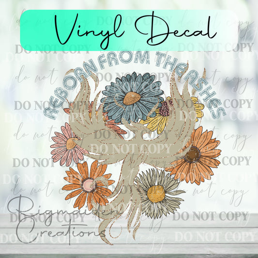 Reborn From The Ashes Floral Phoenix Vinyl Decal
