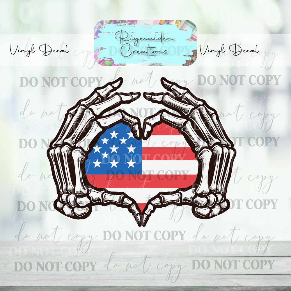 Skeleton American Heart Vinyl Decal