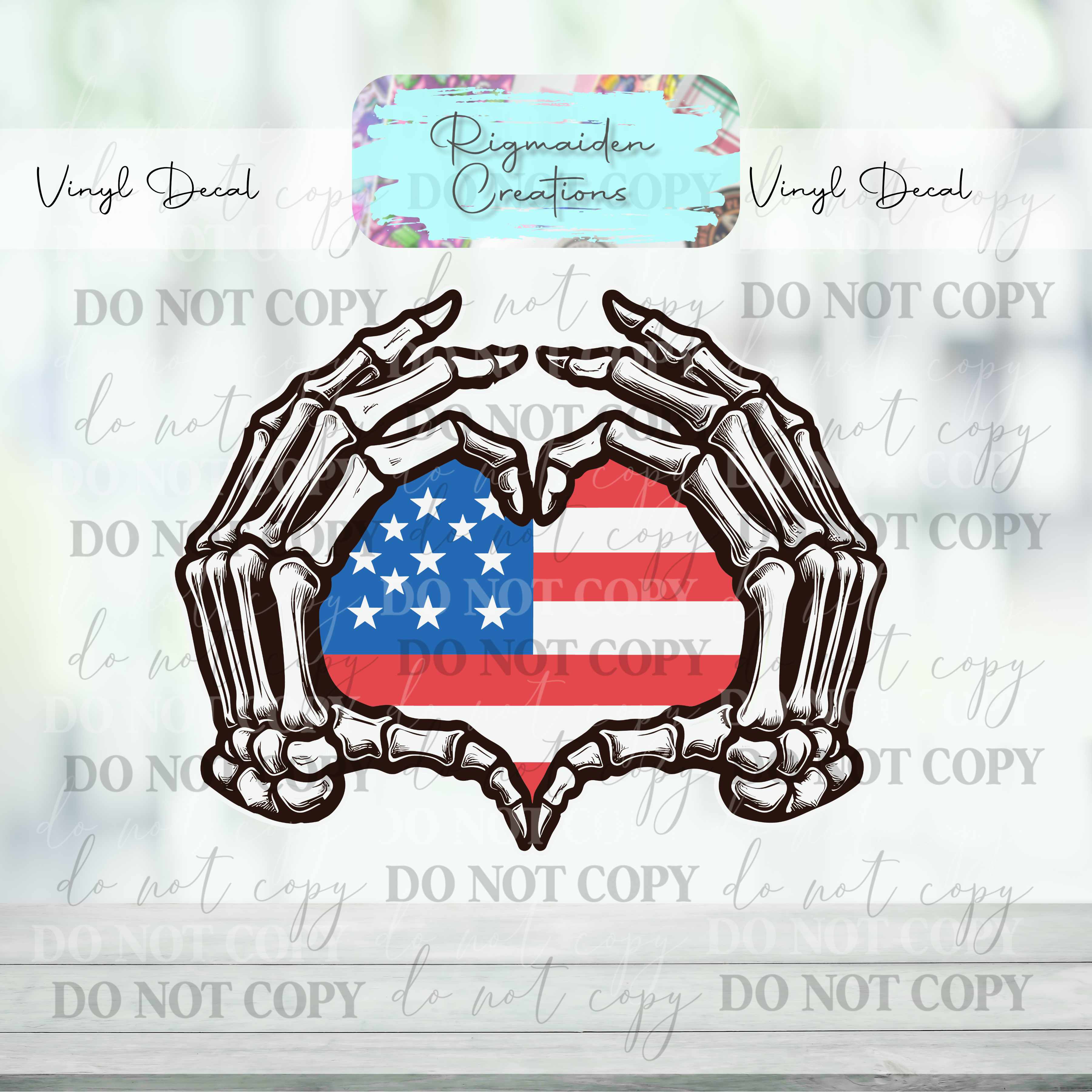 Skeleton American Heart Vinyl Decal