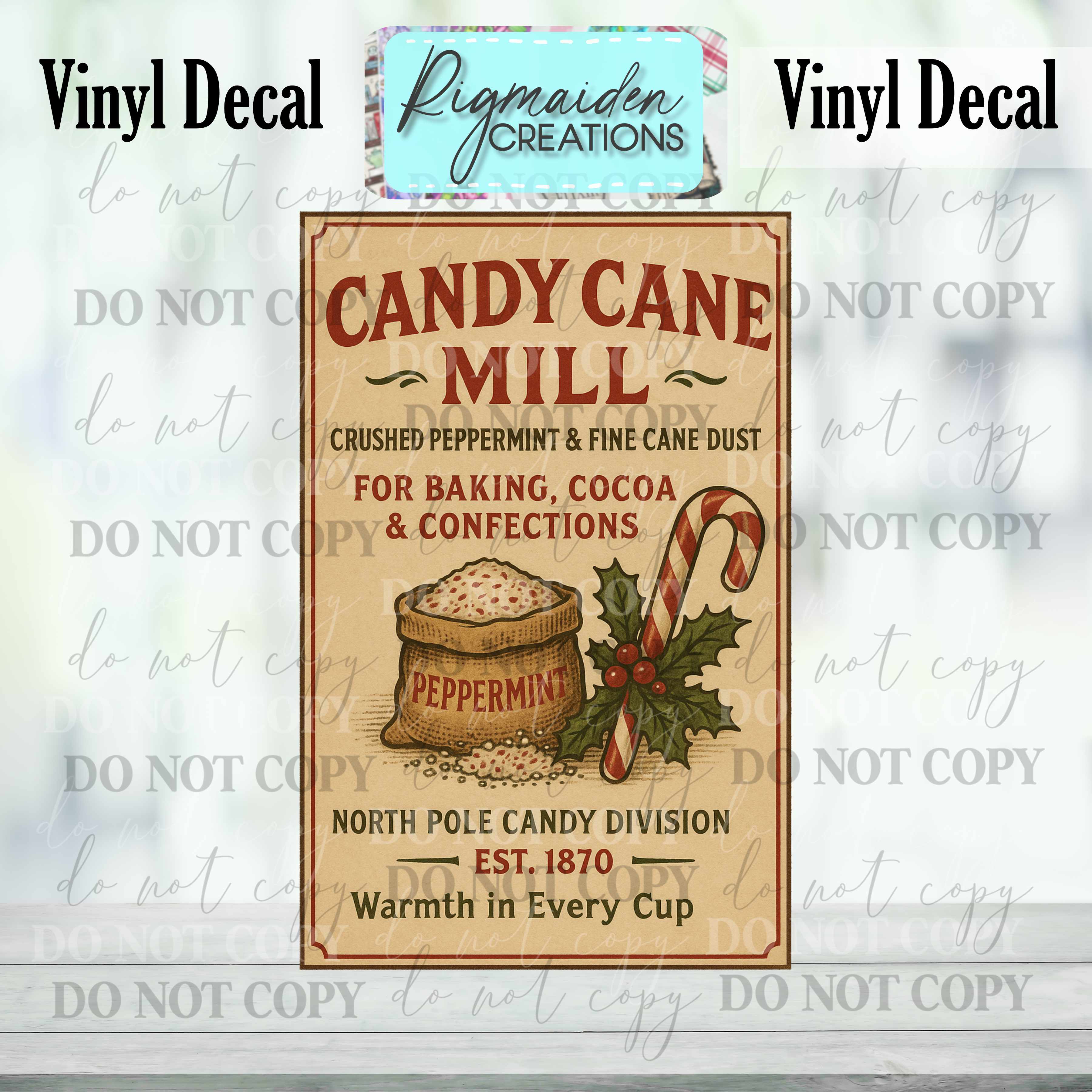 Candy Cane Mill Christmas Label Decal