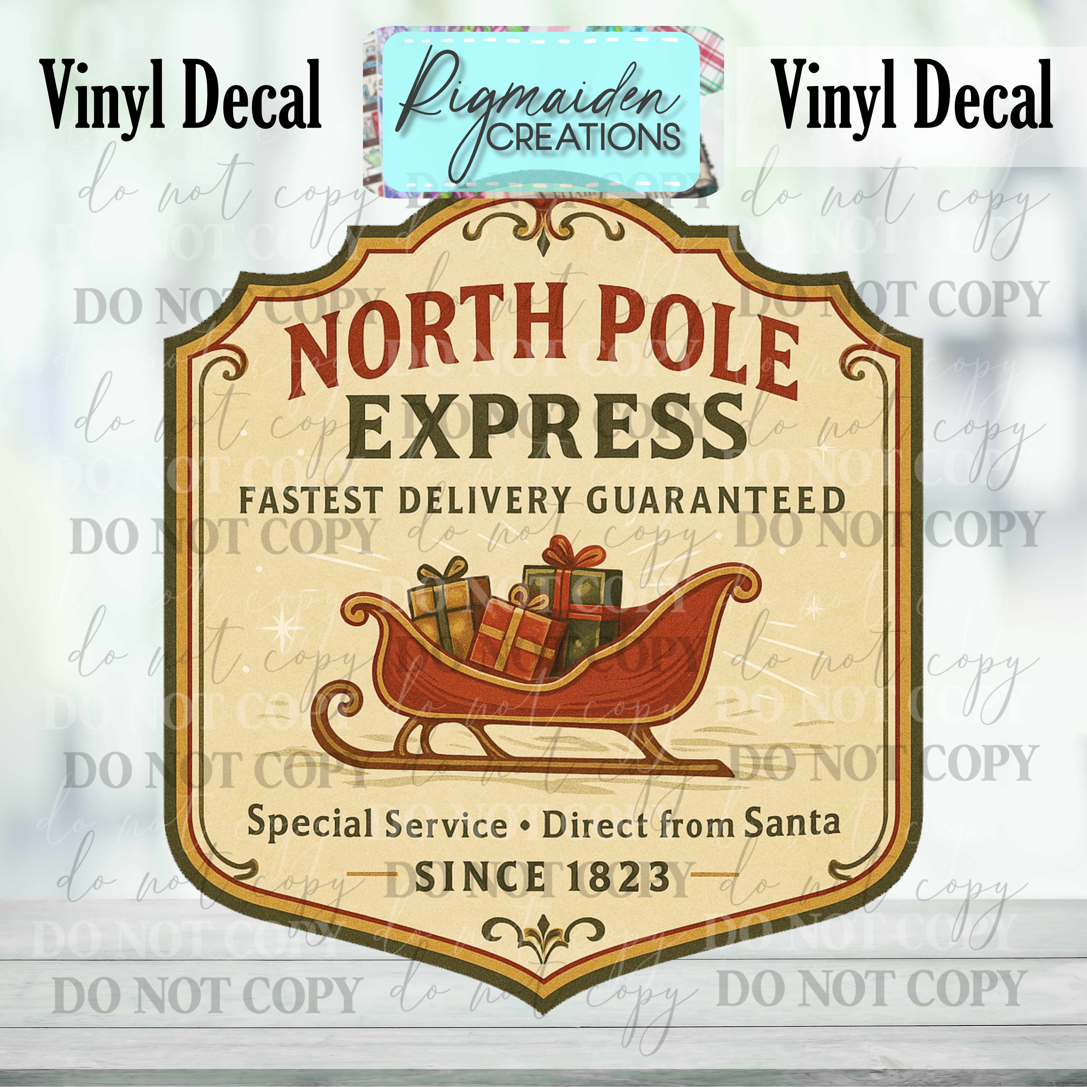 North Pole Express Sleigh Christmas Label Decal