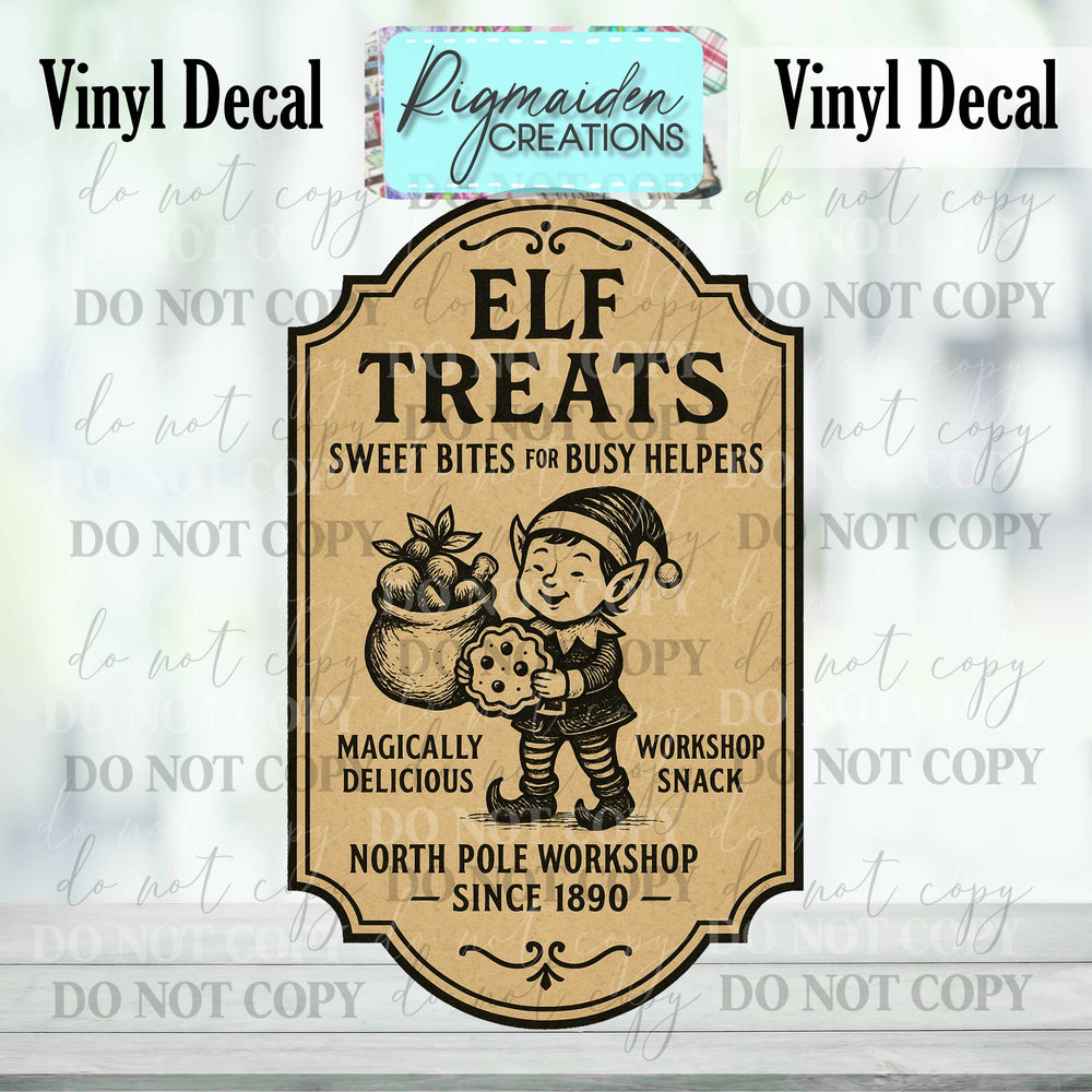 Elf Treats Christmas Label Decal