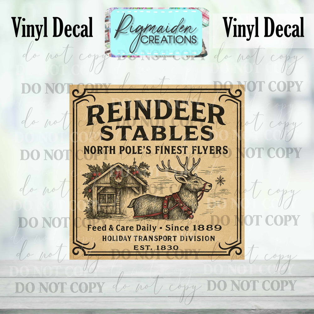 Reindeer Stables Christmas Label Decal
