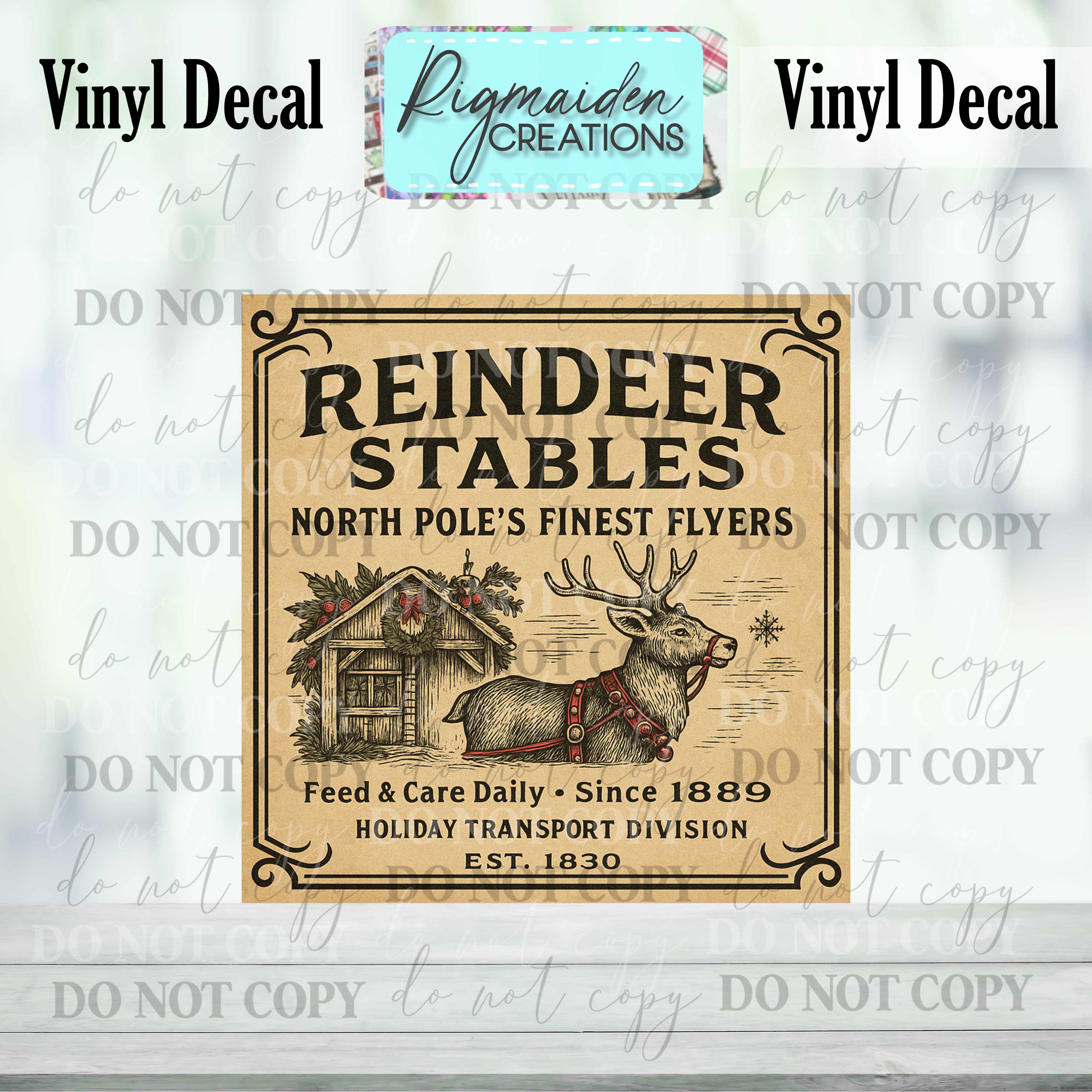 Reindeer Stables Christmas Label Decal