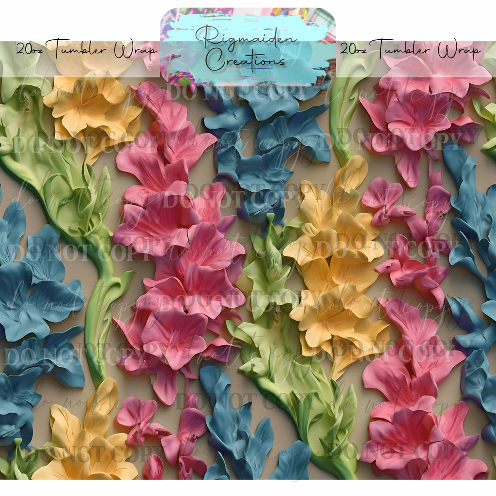 Floral 3D Effect - 20oz Tumbler Wrap {Multiple}