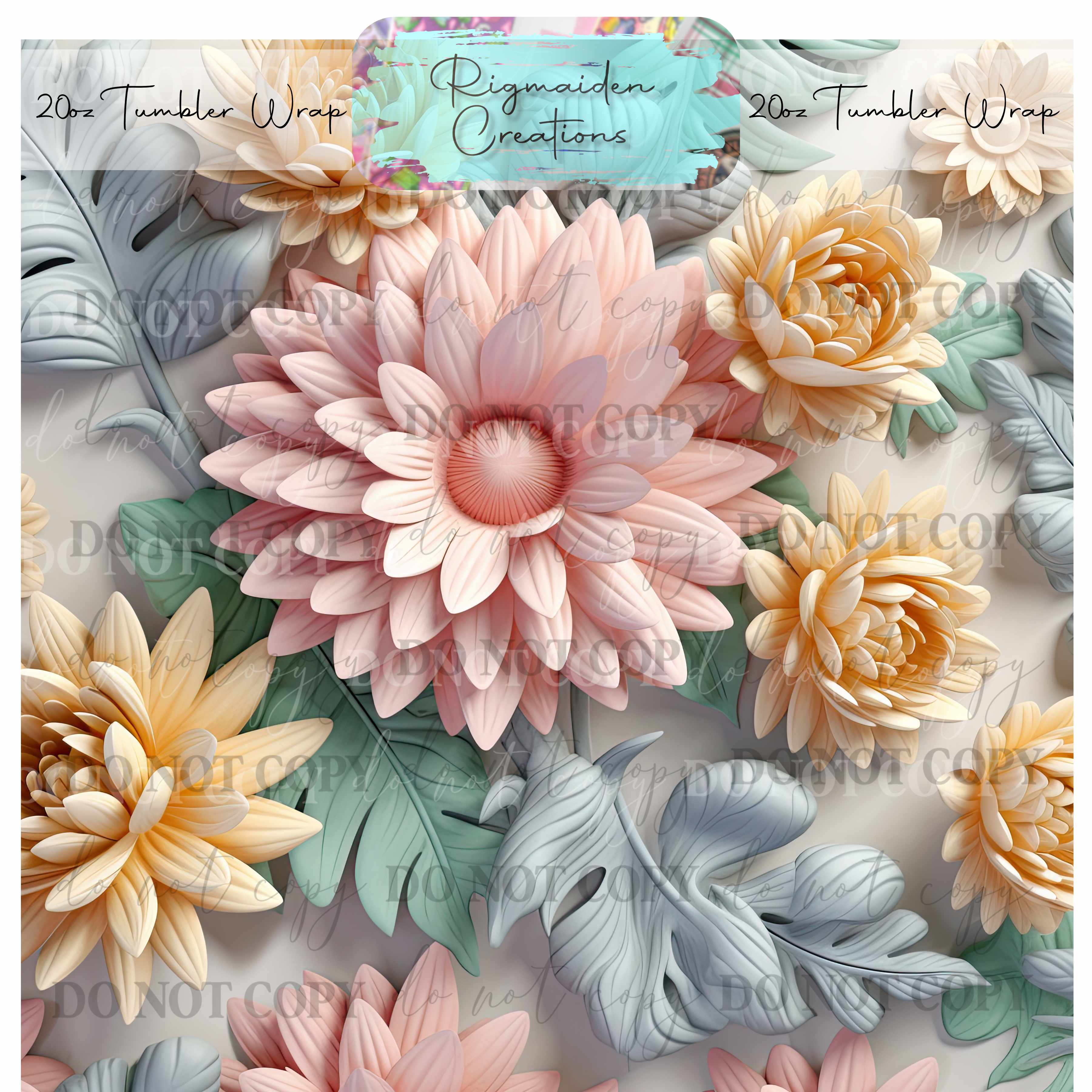 Floral 3D Effect - 20oz Tumbler Wrap {Multiple}