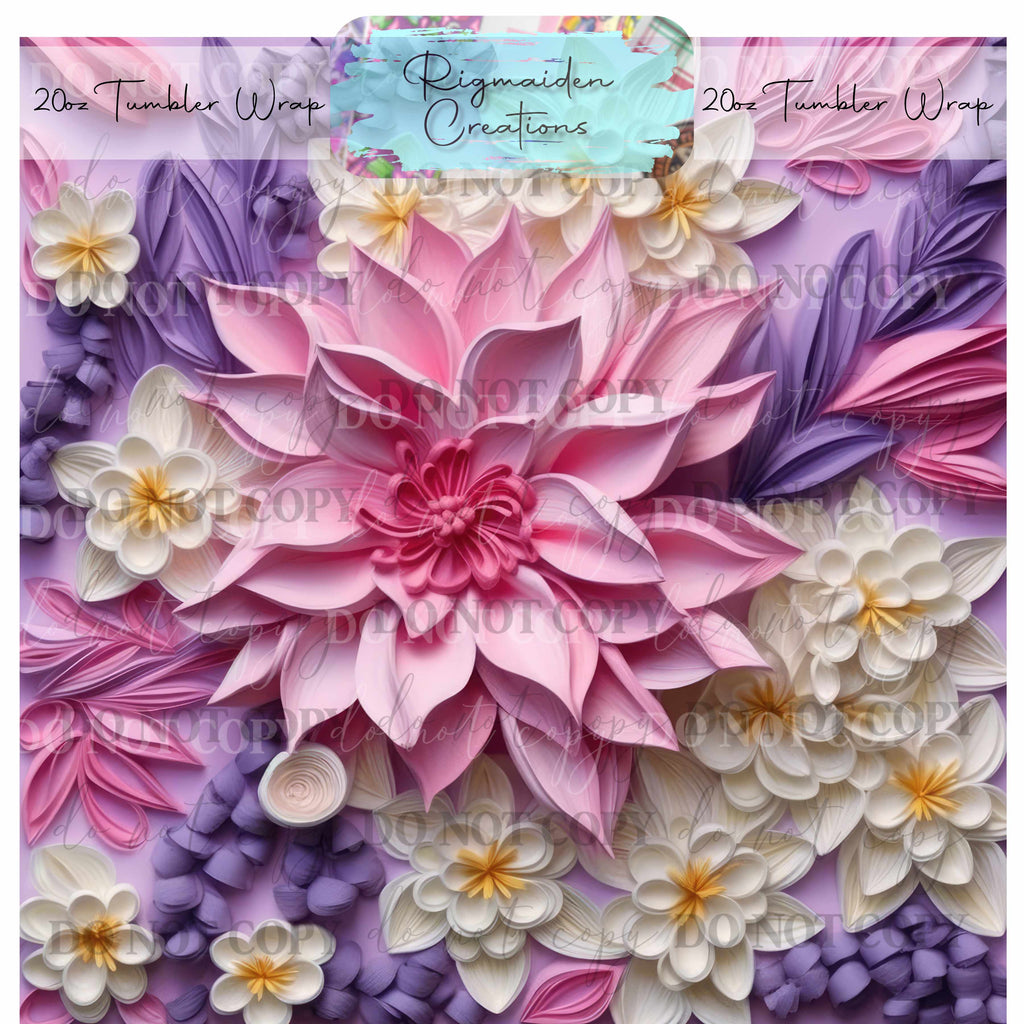 Floral 3D Effect - 20oz Tumbler Wrap {Multiple}