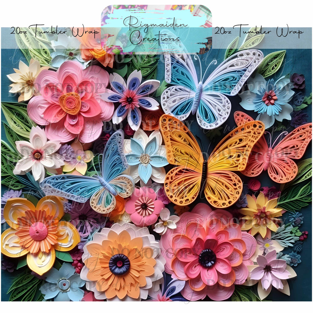 Floral Butterfly Paper Quill - 20oz Tumbler Wrap {Multiple}