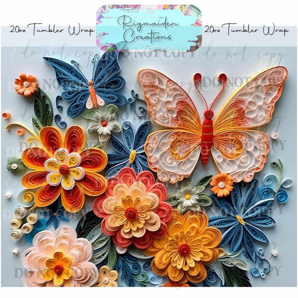 Floral Butterfly Paper Quill - 20oz Tumbler Wrap {Multiple}