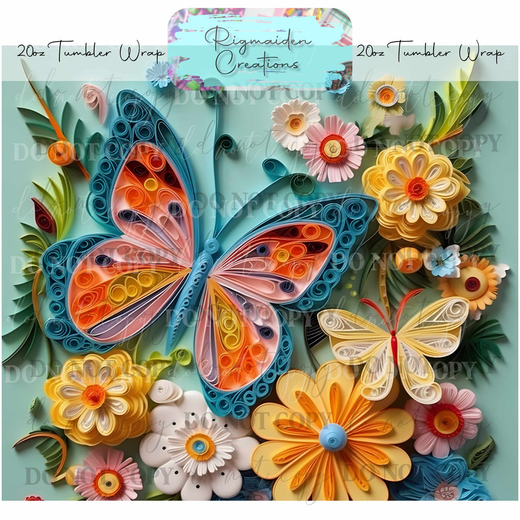 Floral Butterfly Paper Quill - 20oz Tumbler Wrap {Multiple}