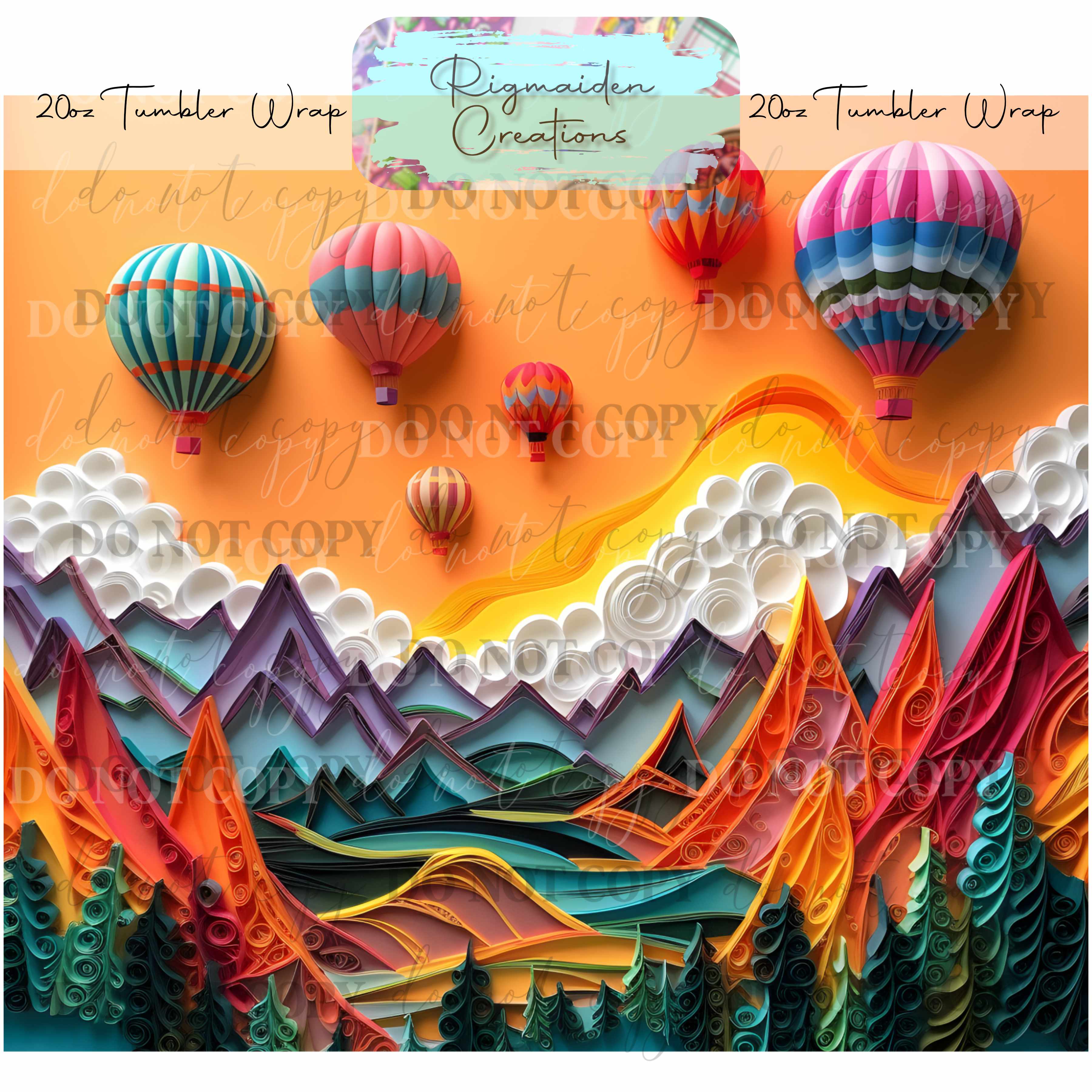 Hot Air Balloon Paper Quill - 20oz Tumbler Wrap {Multiple}
