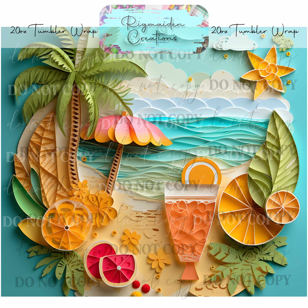 Beach Escape Paper Quill - 20oz Tumbler Wrap {Multiple}