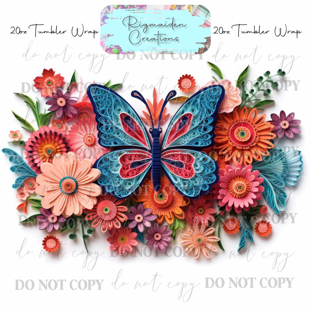 Floral Butterfly Paper Quill - 20oz Tumbler Wrap {Multiple}