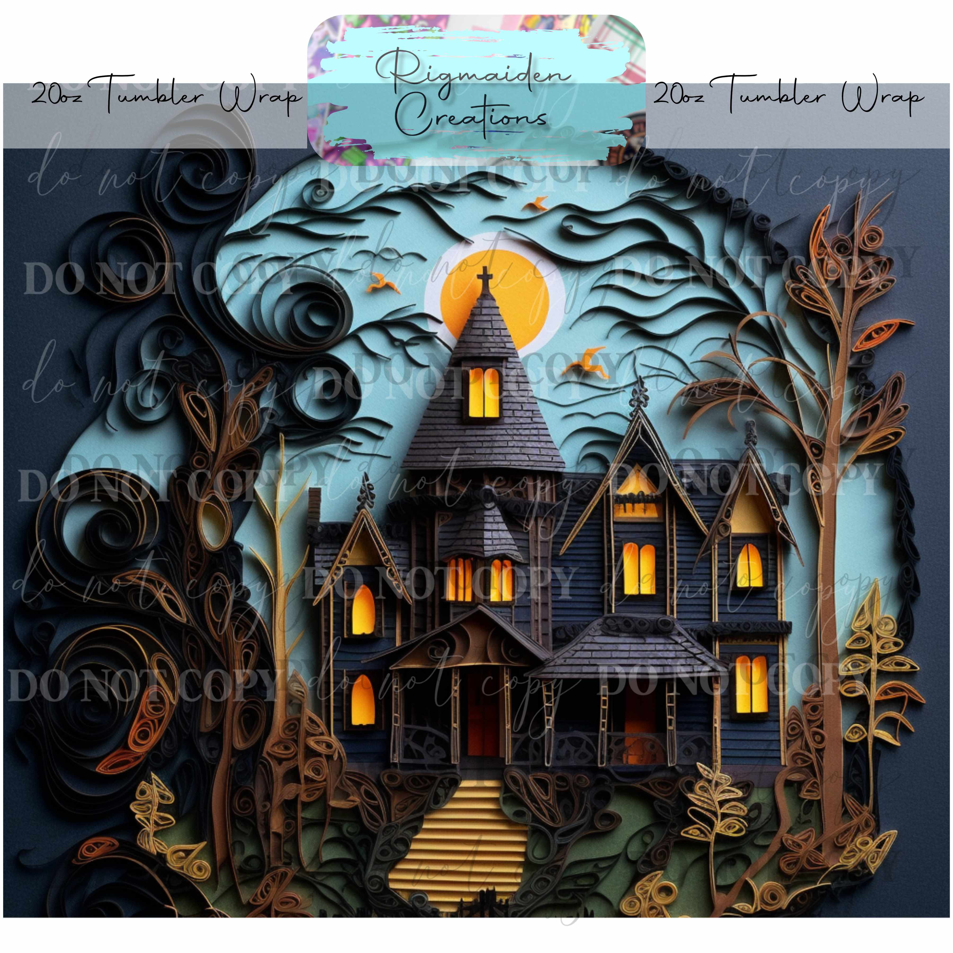 Haunted House Paper Quill - 20oz Tumbler Wrap {Multiple}