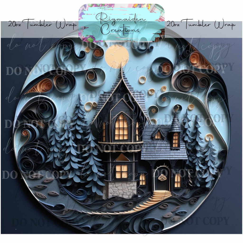 Haunted House Paper Quill - 20oz Tumbler Wrap {Multiple}