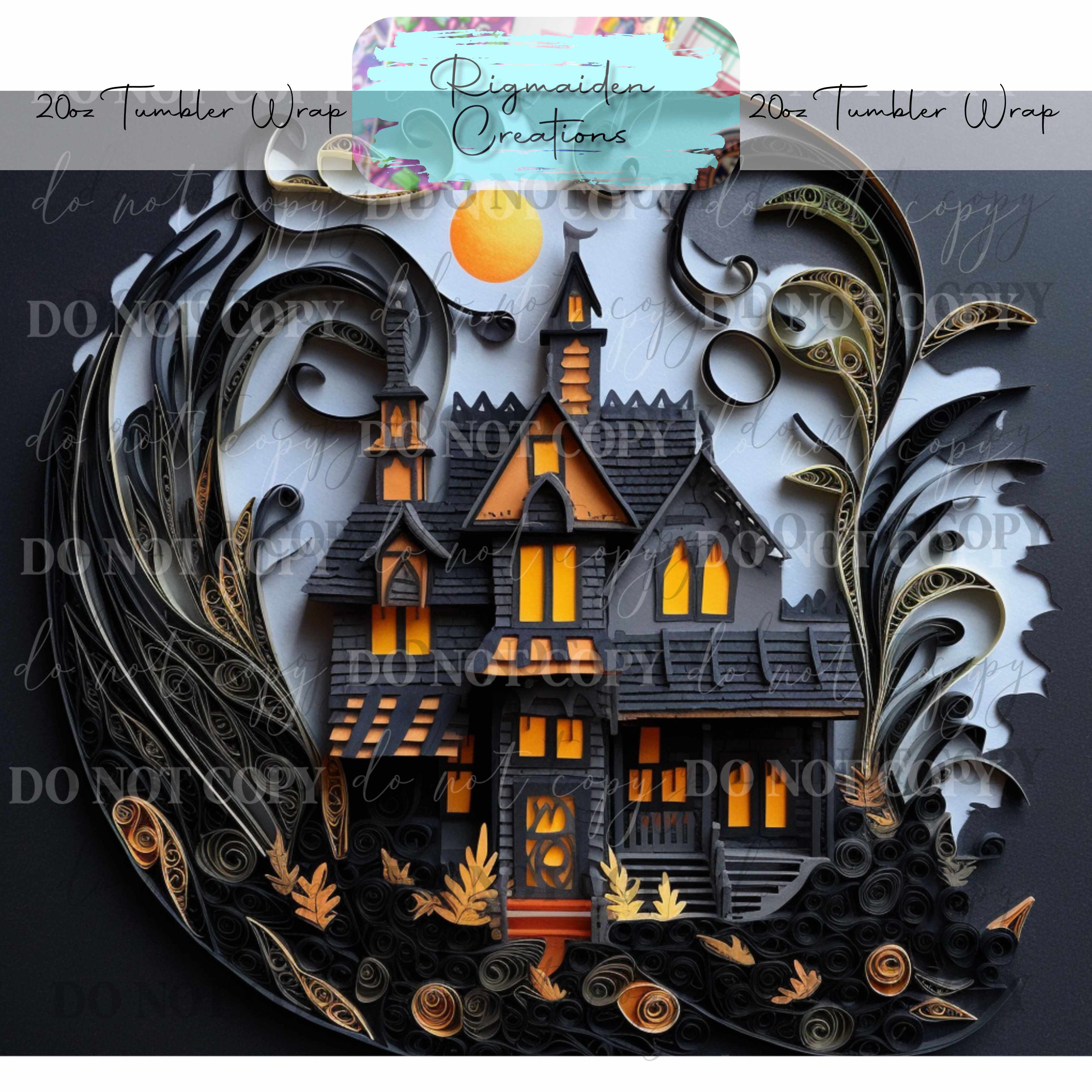 Haunted House Paper Quill - 20oz Tumbler Wrap {Multiple}