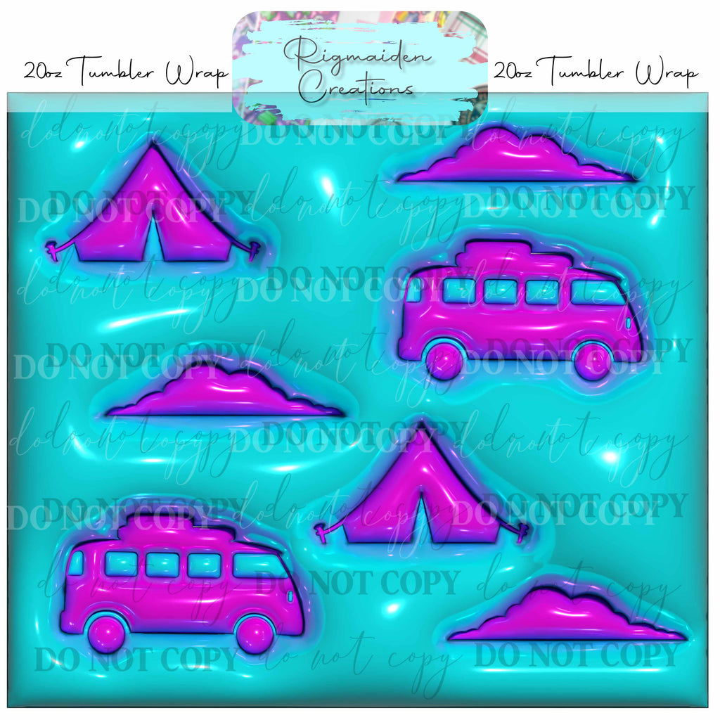 Camping Puffy 3D Effect - 20oz Tumbler Wrap {Multiple}