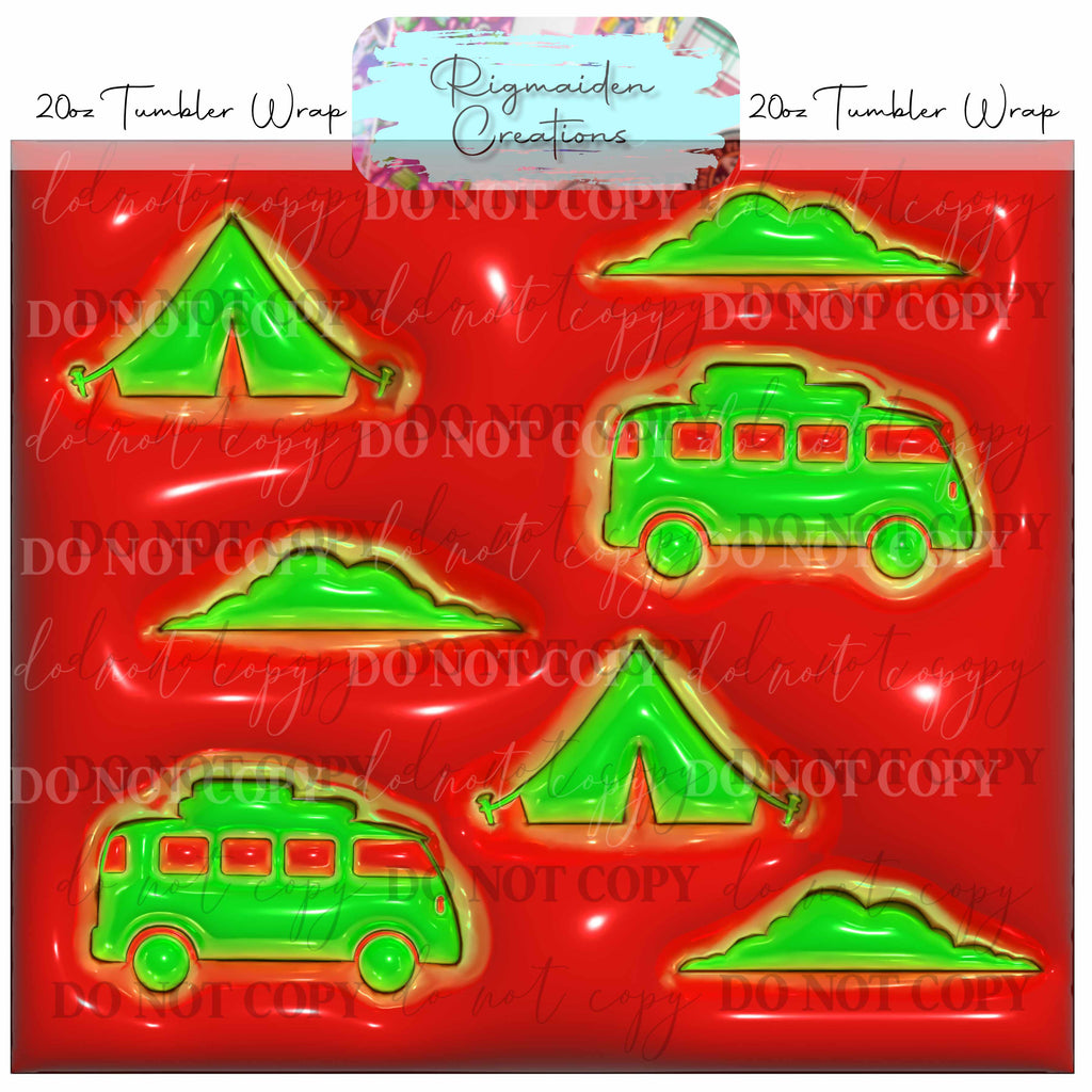 Camping Puffy 3D Effect - 20oz Tumbler Wrap {Multiple}