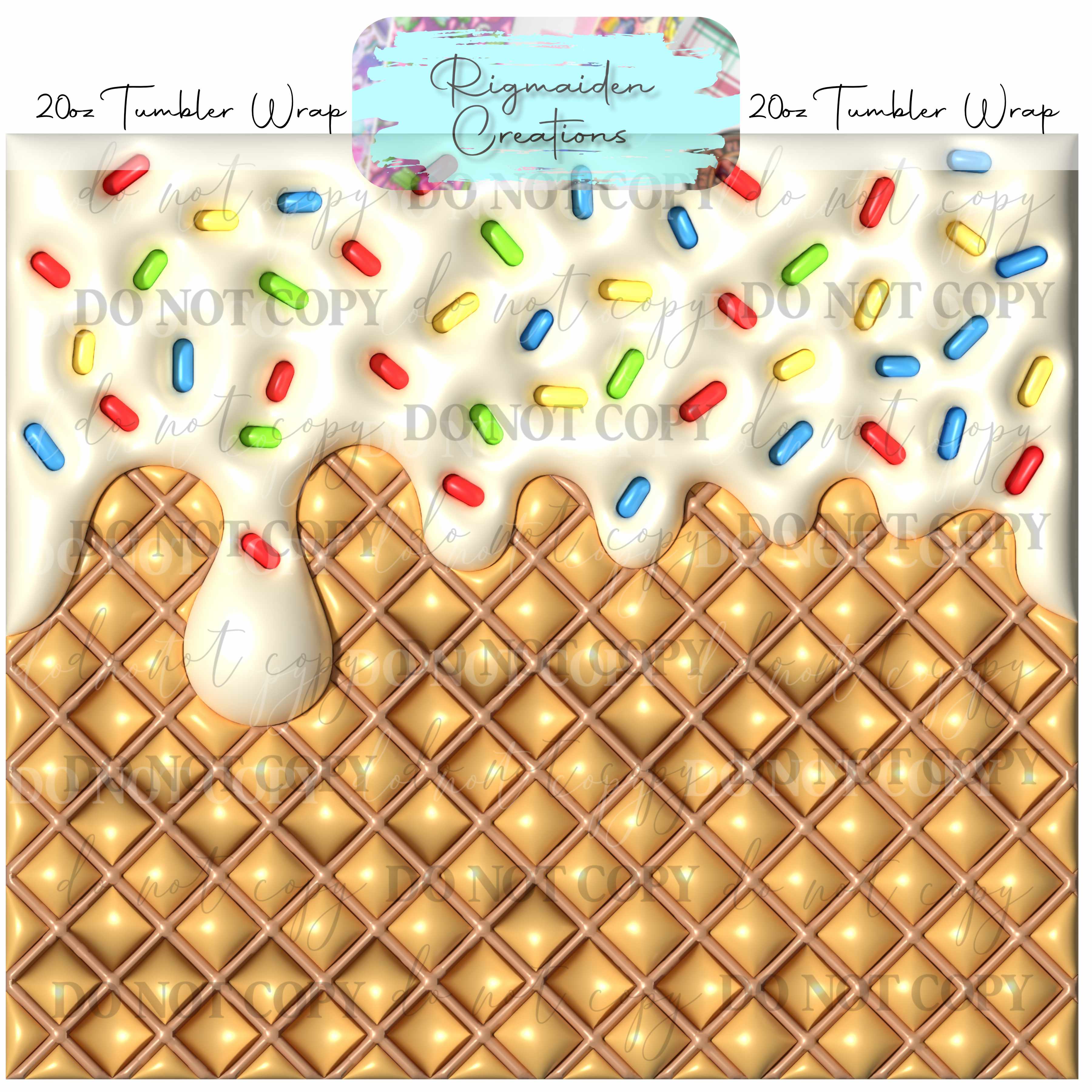 Ice Cream  Puffy 3D Effect - 20oz Tumbler Wrap {Multiple}