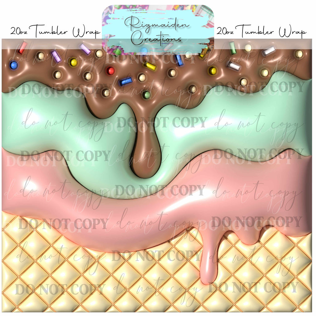 Ice Cream  Puffy 3D Effect - 20oz Tumbler Wrap {Multiple}