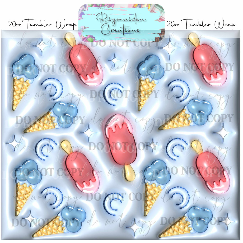 Ice Cream  Puffy 3D Effect - 20oz Tumbler Wrap {Multiple}