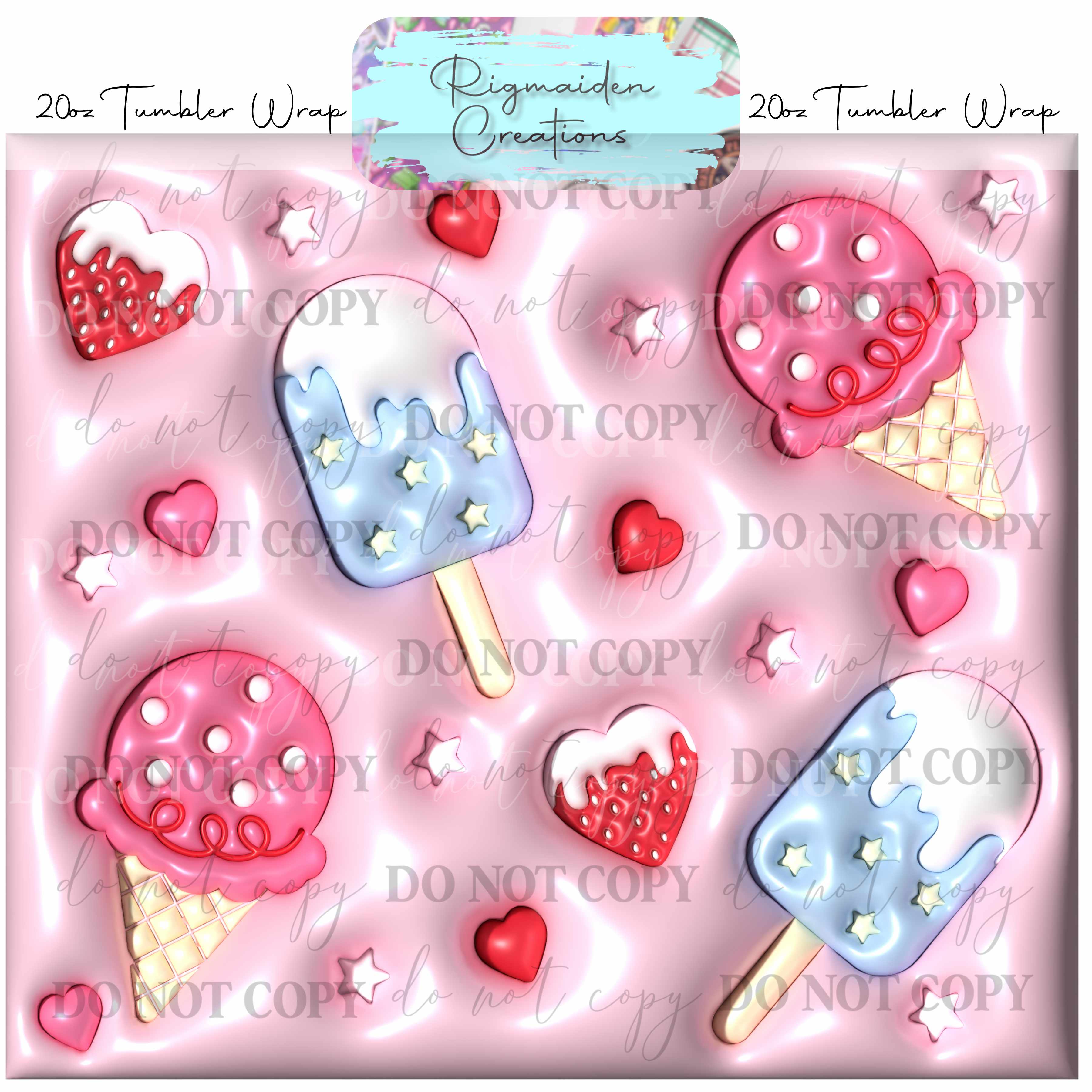Ice Cream  Puffy 3D Effect - 20oz Tumbler Wrap {Multiple}