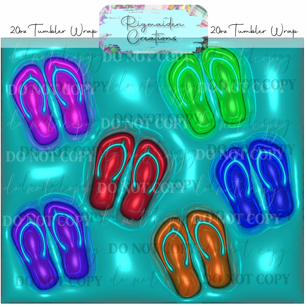 Flip-Flop Puffy 3D Effect - 20oz Tumbler Wrap {Multiple}