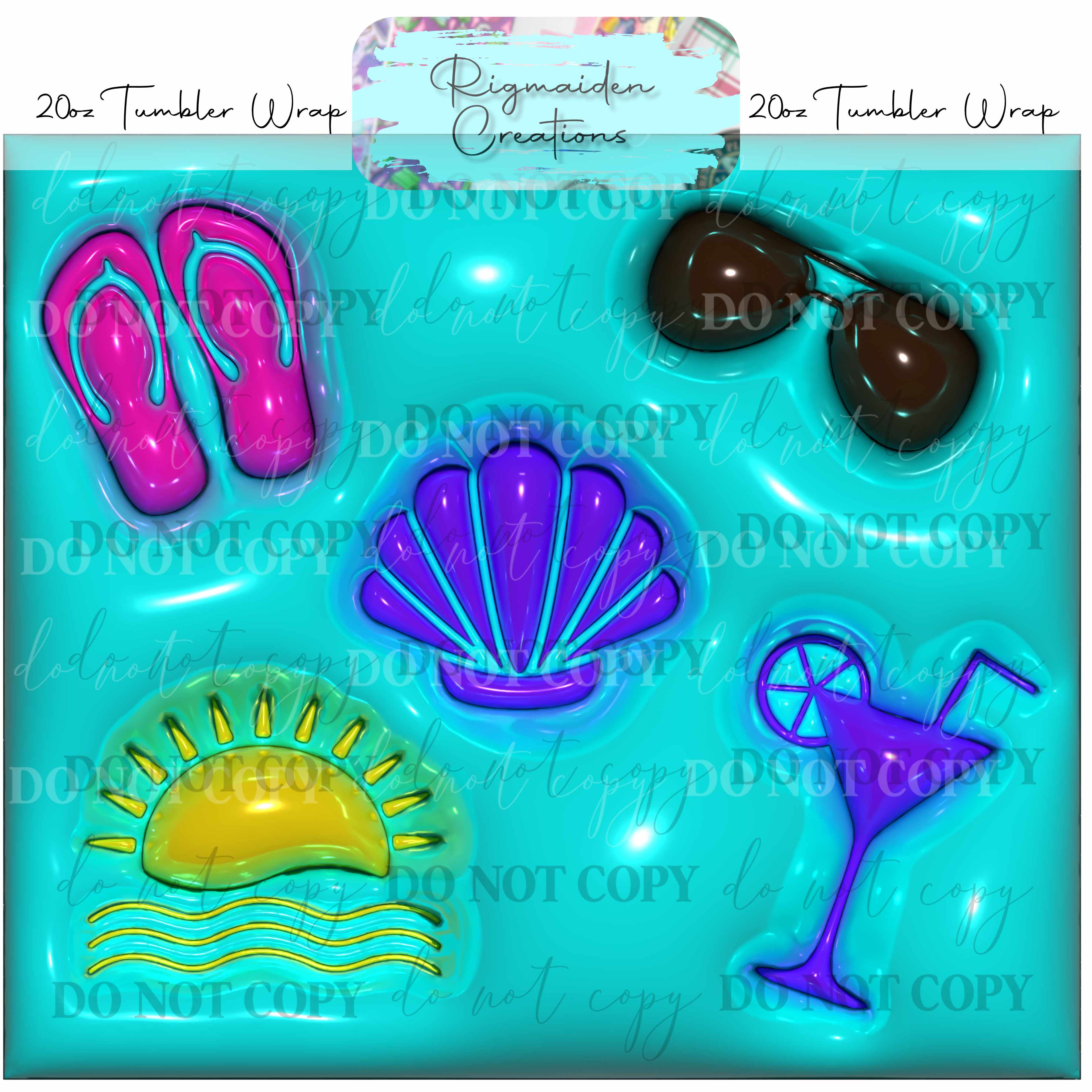 Flip-Flop Puffy 3D Effect - 20oz Tumbler Wrap {Multiple}