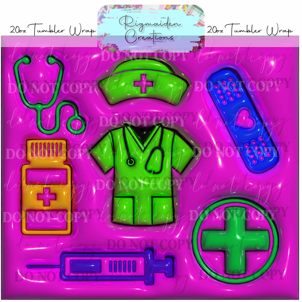Nursing & Medical Puffy 3D Effect - 20oz Tumbler Wrap {Multiple}