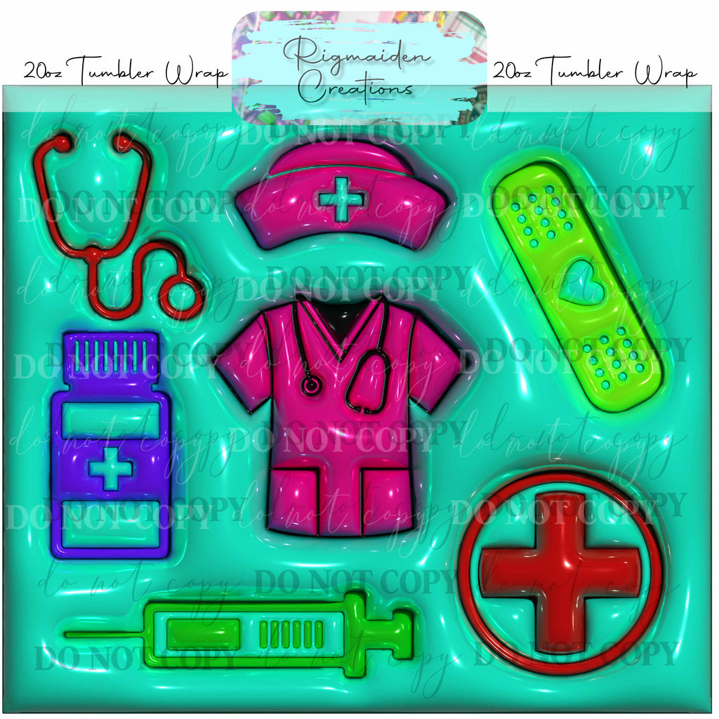 Nursing & Medical Puffy 3D Effect - 20oz Tumbler Wrap {Multiple}