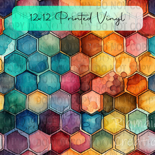 Rustic Watercolor Hexagon Pattern Vinyl - 12x12