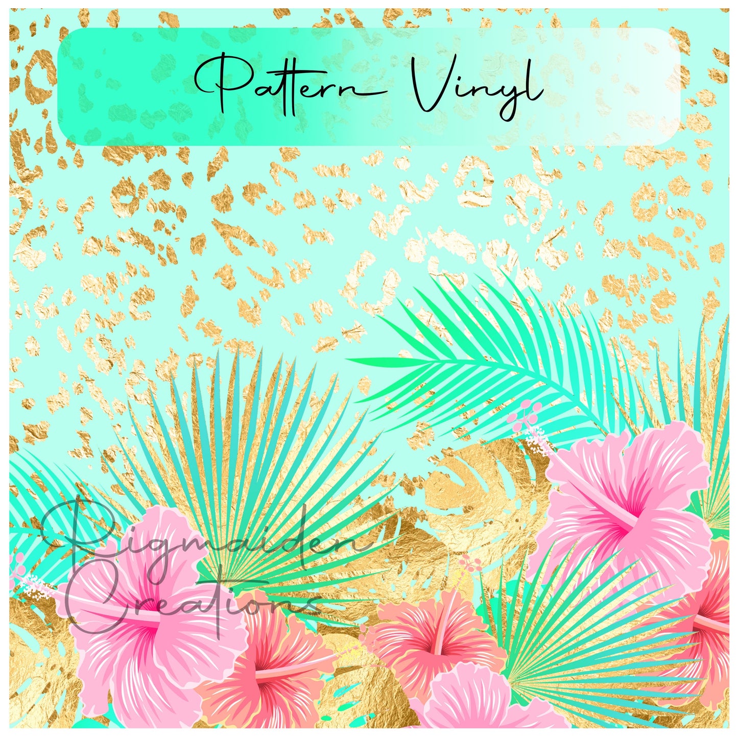 Tropical Golden Leopard Floral Pattern Vinyl - 12x12