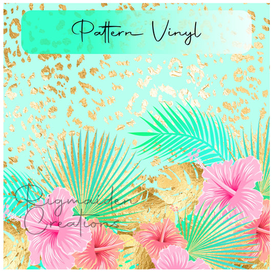 Tropical Golden Leopard Floral Pattern Vinyl - 12x12